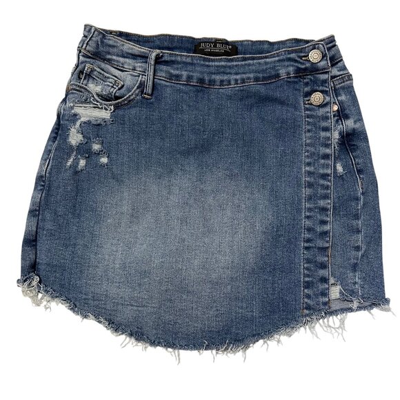 Judy Blue Distressed Denim Skort With Frayed Hem M adventurous, comfort trendy c - Picture 1 of 8